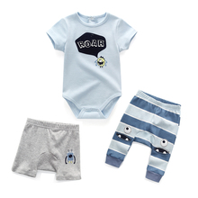 3PCS Clothes Sets Newborn Boy Baby  Jumpsuit Cartoon Short Sleeve And two Pants 100%cotton 0-9M Baby Clothing 2024 - купить недорого