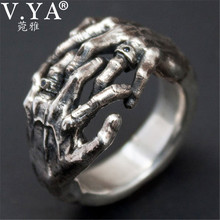 V. ya anel de prata esterlina 925 masculino, anel com caveira aberto de prata tailandesa, joia estilosa para presente 2024 - compre barato