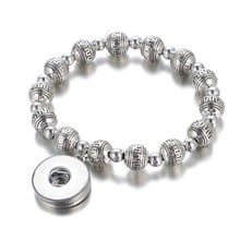 New AB0057 Elegant silver plated pattern Beads simple snap Bangle Bracelets fit 18MM snap buttons jewelry wholesale 2024 - buy cheap