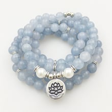 SN1205 Design Women`s 8 mm Blue Stone 108 Mala Beads Bracelet or Necklace  Lotus Charm Yoga Bracelet Free Shipping 2024 - buy cheap