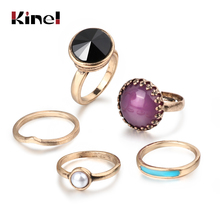 Kinel Luxury 5Pcs/Sets Bohemia Midi Ring For Women Gold Color Ethnic Vintage Punk Jewelry Big Black Ring 2024 - buy cheap