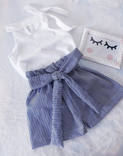 2019 New Fashion Toddler Kids Baby Girl Clothes Solid Halter Chiffon Tops Blouse Striped Bow Shorts Outfit Clothing 2Pcs 2024 - buy cheap