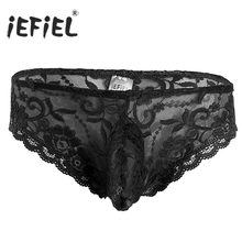 Iefiel-calcinha com rendas florais, lingerie de 7 cores, roupa íntima, cintura baixa, transparente, masculina, gay 2024 - compre barato