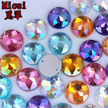 Micui 100PCS 15mm AB Round Acrylic Rhinestones Crystal Flat Back Beads Sew On 2 Holes Stones For Clothing Craft Decoration ZZ325 2024 - buy cheap