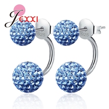 Candy Color Shinning Full Crystal CZ Double Ball Stud Earrings for Women 925 Sterling Silver Brincos Jewelry 10 Color 2024 - buy cheap