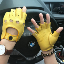 Guantes de cuero para hombre, manoplas de medio dedo, sin forro, para gimnasio y conducción 2024 - compra barato