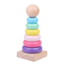 Anillo de apilamiento arcoíris de Color cálido, torre, bloques de grapas, madera, juguetes para bebés y niños pequeños 2024 - compra barato