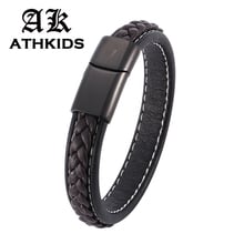 Hot Mens Jewelry Braided Leather Wrap Bracelet Men Male Stainless Steel Magnet Bracelets Men Wrist Band Gifts PD0012 2024 - buy cheap