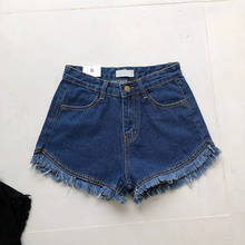 Borda desgastado shorts jeans mulheres de cintura alta jeans curto feminino bolsos preto branco shorts jeans 2019 verão curto femme 2024 - compre barato