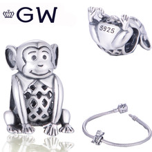 GW Fashion Jewelry 925 Animals Monkey Bead Silver Charms Jewelry Fit European Bracelets Diy Wholesale Free DropShipping 2024 - buy cheap