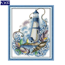 NKF-Kits de punto de cruz con estampado de faro azul, conjunto de bordado de costura, punto de cruz chino para decoración del hogar 2024 - compra barato