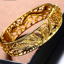 Bridal Bangle Dragon and Phoenix Patterned  Yellow Gold Filled Wedding Womens Bangle Openable 2024 - buy cheap