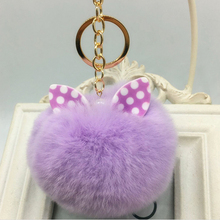 Cute Rabbit Ears Bowknot Fluffy Real Rabbit Fur Ball Keychain Car Key Chain Ring Decoration For Purse Bag EH778 2024 - buy cheap