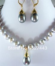Wholesale free shipping >>Charming Gray Akoya Cultured Pearl&Shell Pearl Necklace Earring 2024 - buy cheap