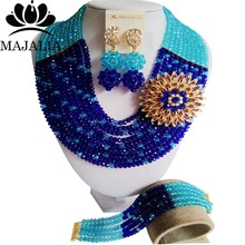 Fashion Nigeria Wedding african beads jewelry set blue Crystal necklace Bridal Jewelry set Free shipping  NX-031 2024 - buy cheap