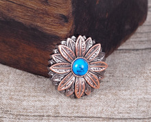 10PC 30*30MM Flower with Blue Turquoise Bead Antique Copper Screw back Leather craft Decoration Horse Saddles Decor 2024 - buy cheap