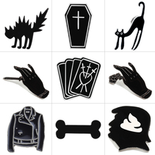 9 Style Black Brooches Cross Card Hand Metal Pins Bone Head Badge Jackets Pin Cat Jewelry Men Accessories Brooch Gifts For Women 2024 - buy cheap