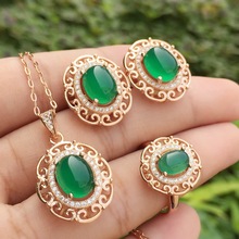 KJJEAXCMY exquisite jewelry 925 pure silver inlaid natural green chalcedony ladies jewelry set rings Pendant Earrings 3 sets 2024 - buy cheap