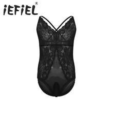 iEFiEL Sexy Mens Lingerie Bodystocking Lingerie Sexy Sissy Costumes Backless Floral Lace Bodysuit Jumpsuit Nightwear Sleepwear 2024 - buy cheap