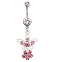 Fashion Surgical Steel Red Flower Dangle Navel Rings Crystal Fashion Belly Button Ring Navel Piercing body Jewelry Gift 2024 - buy cheap