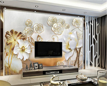 Beibehand-papel de parede personalizado 3d, alívio, flor de lótus, rosa, moderno, plano de fundo de tv, sala de estar, quarto, mural, decoração 2024 - compre barato