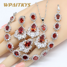 Vermelho branco zircon prata 925 conjuntos de jóias para mulheres pulseira brincos colar pingente anéis caixa de presente 2024 - compre barato
