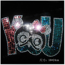 2pc/lot Sequins Lazer Holographic owl motif design stone hot fix rhinestone motif iron on crystal transfers design 2024 - buy cheap