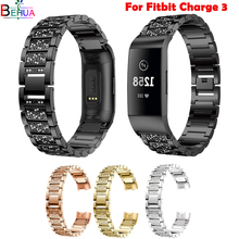 Pulseira de aço inoxidável, pulseira para fitbit charge3, pulseira de relógio inteligente para fitbit charge 3, acessórios de pulseira 2024 - compre barato