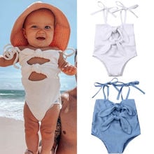 2020 Baby Girl summer Double Bow Solid Swimwear Bikini Swimsuit Bathing Suit Beachwear for Kid clothes toddler Children newborn 2024 - buy cheap