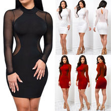 Women Ladies Sexy Fashion Bodycon Party Bodycon Pencil Club Mini Dress Long Sleeve Mesh See-through Patchwork Women Clothing 2024 - buy cheap