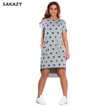 Sakazy Women Plus Size Casual Dress Summer Fashion Loose Printed Short Sleeve O-neck Dress Vestidos Pocket Big Size M68 2024 - buy cheap