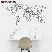 Mapa geométrico mundi, adesivo em vinil, decalque para parede, decoração para sala de estar, quarto, mural removível 3216 2024 - compre barato