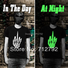 2014 модная летняя мужская футболка в стиле панк-рок, новая футболка с черепом и скелетом, светящаяся футболка с изображением пальцев, оригинальный дизайн 2024 - купить недорого