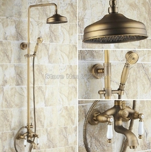 Antique Brass Bathroom Wall Mount Rain Shower Faucet Set W/ 8" Shower Head + Ceramic Handles TUN Mixer Taps Wrs004 2024 - buy cheap