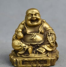 Chinese Buddhism Temple Brass Sit Happy Laugh Maitreya Buddha Gourd Statue 2024 - buy cheap