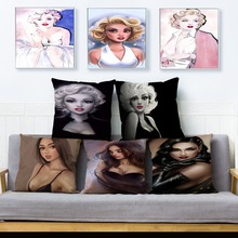 Funda de almohada con estampado de chica Sexy, cubierta de cojín de lino para sofá, decoración del hogar, Marilyn Monroe 2024 - compra barato