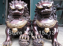 Bi00727 11 "Китайская Красная бронзовая медная зловещая игрушка talisman Fu Foo Dogs, пара львов, статуэтка 2024 - купить недорого