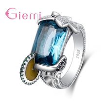 Роскошное элегантное ювелирное изделие из стерлингового серебра 925 пробы для женщин, женские блестящие кольца с синим кристаллом, уникальн... 2024 - купить недорого