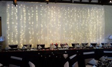 10ft x 20ft Luxury Pure White Wedding Backdrop with with water fall starlit led lighting Wedding Stage Decoration 2024 - buy cheap