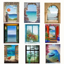 5D DIY Full Square Drill Stone 3D Window Flower Scenery Round Diamond Painting Cross Stitch Seaside Scenery Diamant Embroidery 2024 - buy cheap