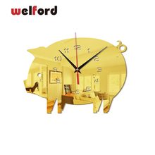 3D fly pig wall clocks modern European design Digital wall clock watch acrylic mirror stickers for Bedroom Living Room 27x22cm 2024 - buy cheap