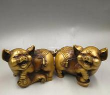 Pair copper brass carved auspicious animal treasure fortune pig statue 2024 - buy cheap