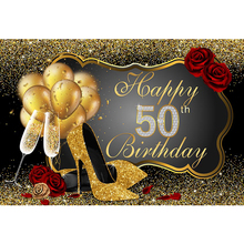 Happy 50th Birthday Party Backdrop Printed Gold Balloons High Heels Champagne Confetti Red Roses Custom Photo Booth Background 2024 - buy cheap