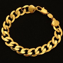 12 мм широкий браслет желтое золото заполненный мужской браслет-цепочка 8,6" 2024 - купить недорого