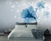 Beibehang Personalizado papel de parede mural tridimensional flores azuis borboleta 3d fundo murais de parede papel de parede para paredes 3 d 2024 - compre barato