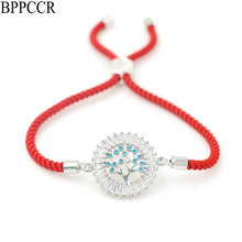 BPPCCR-Colgante de circón azul para mujer, pulsera con diseño de árbol de la vida en medio y borde de piedras CZ, cadena roja, regalo de joyería para amantes 2024 - compra barato