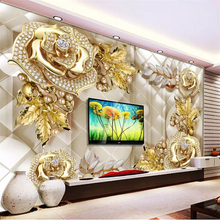 Wellyu papel de papel de parede personalizado 3d mural de fotos luxuoso joia dourada flor bolsa macia joias fundo de tv 2024 - compre barato