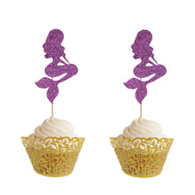 Decoración de boda con purpurina, adornos de sirena para cupcakes, accesorios de feliz cumpleaños DIY, decoración de pastel para fiesta de boda y Navidad, Q, 10 Uds. 2024 - compra barato