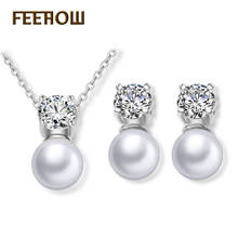 FEEHOW Fashion Small Zirconia Women Jewelry Set Round Imitation  Pearls Stud Earrings And Necklace For Party FWSP274 2024 - buy cheap