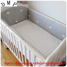 6pcs Grey Crown baby bedding set bebe jogo de cama Crib cot crib bedding set baby bedding ,include (bumpers+sheet+pillow cover) 2024 - buy cheap